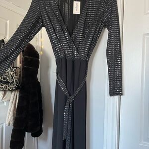 Eclipse Elegant Black and Silver Long Sleeve Romper